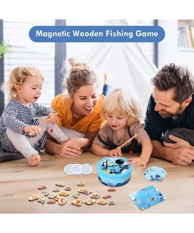 Wooden Maze Fishing Game Magnetic Fishing Puzzles with Sea Fish Knowledge Montessori Early Education Toys for 3+ Years Old Bo...