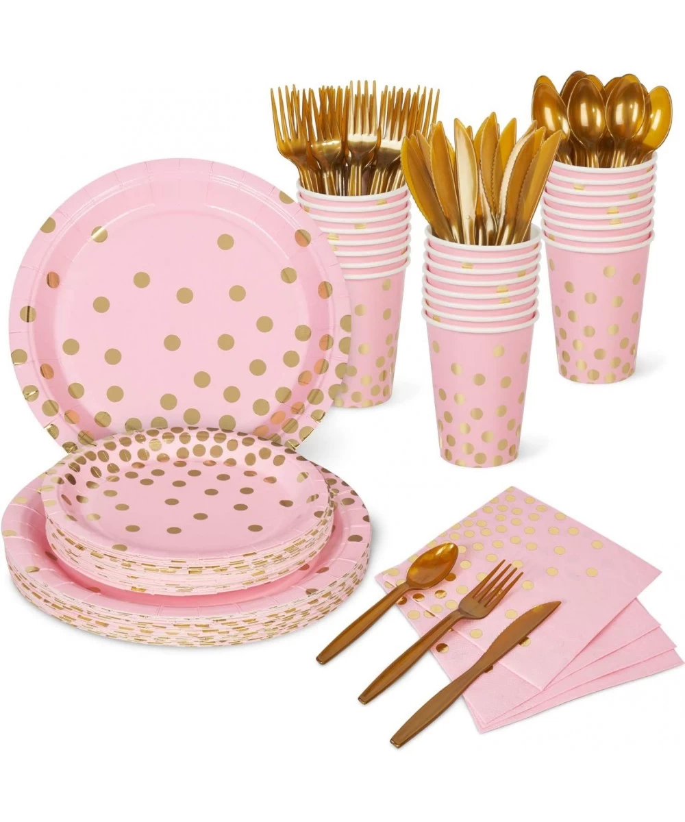 Pink and Gold Party Supplies Serves 24 Pink Party Plates 12oz Cups 48PCS Napkins Included for Girls Birthday Baby Shower Tota...