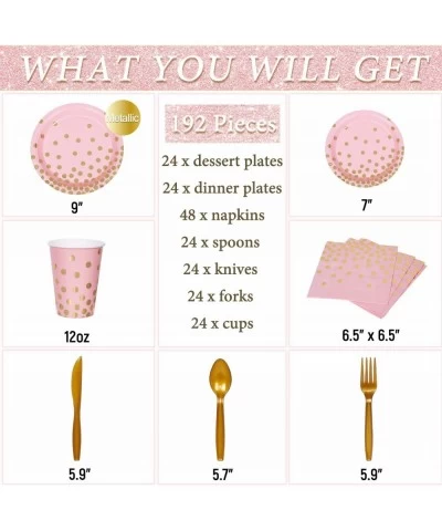 Pink and Gold Party Supplies Serves 24 Pink Party Plates 12oz Cups 48PCS Napkins Included for Girls Birthday Baby Shower Tota...