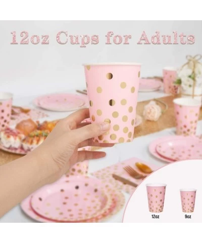 Pink and Gold Party Supplies Serves 24 Pink Party Plates 12oz Cups 48PCS Napkins Included for Girls Birthday Baby Shower Tota...