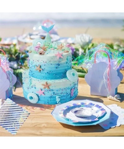 104 Pieces Mermaid Party Tableware Supplies Kit 32 Mermaid Clam Shell Plates 40 Holographic Napkins 32 Pink Forks Disposable ...