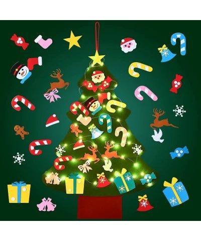 3.3FT DIY Felt Christmas Tree Kits Decorations Christmas Wall Hanging Ornaments Crafts with 33 accessories 5m Lights string f...