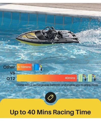 RC Boat for Adults and Kids Q12 2.4GHz High-Speed Remote Control Boat with Dual Motors 2 Rechargeable Battery Low Battery Rem...