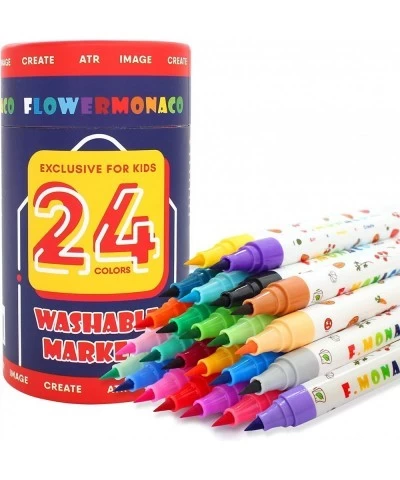 Color Markers for Kids Ages 2-4 Years 24 Colors Washable Toddler Markers for Coloring Books Safe Non Toxic Art School Supplie...