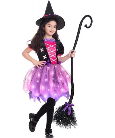 Halloween Witch Costume for Girls Light Up Toddler Witch Dress with Hat and Broom Kids Witch Costumes for Halloween Role-Play...