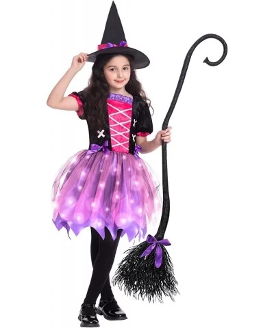 Halloween Witch Costume for Girls Light Up Toddler Witch Dress with Hat and Broom Kids Witch Costumes for Halloween Role-Play...