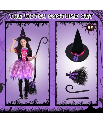 Halloween Witch Costume for Girls Light Up Toddler Witch Dress with Hat and Broom Kids Witch Costumes for Halloween Role-Play...