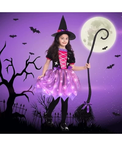 Halloween Witch Costume for Girls Light Up Toddler Witch Dress with Hat and Broom Kids Witch Costumes for Halloween Role-Play...