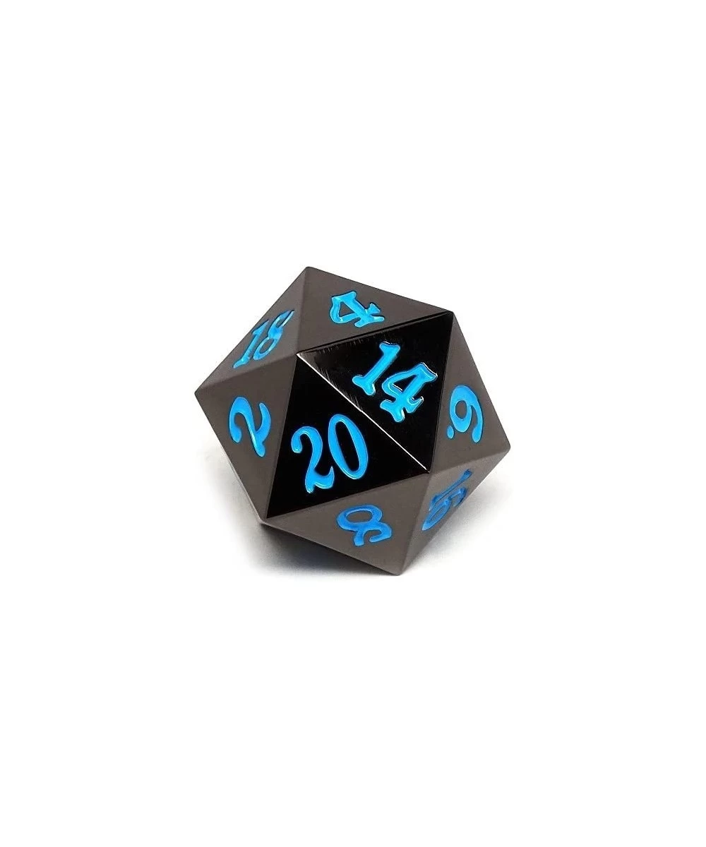 35mm Giant Metal D20 Dice - Solid Metal - Gun Metal Finish with Signature Font (Powder Blue Numbering) $33.83 Game Accessories