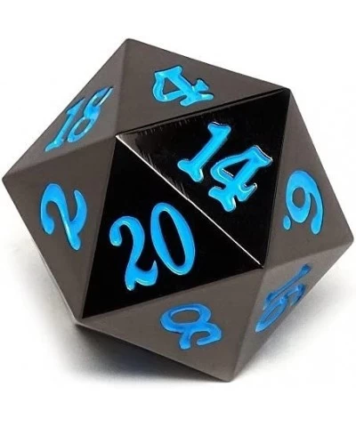 35mm Giant Metal D20 Dice - Solid Metal - Gun Metal Finish with Signature Font (Powder Blue Numbering) $33.83 Game Accessories