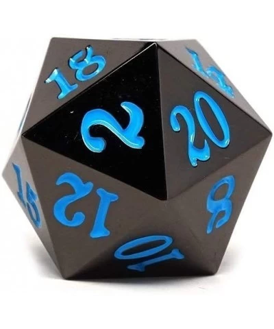 35mm Giant Metal D20 Dice - Solid Metal - Gun Metal Finish with Signature Font (Powder Blue Numbering) $33.83 Game Accessories