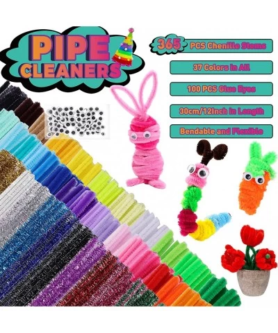 [465 Pcs] 365 Pieces Pipe Cleaners with 100Pcs Wiggle Eyes 37 Assorted Colors Chenille Stems for Kids Arts Crafts Projects an...