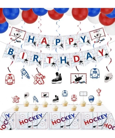 Hockey Birthday Party Supplies Ice Hockey Themed HAPPY BIRTHDAY Banner 7 Hanging Swirls 1 Table Cloth 10 Cake Toppers 30 Ball...