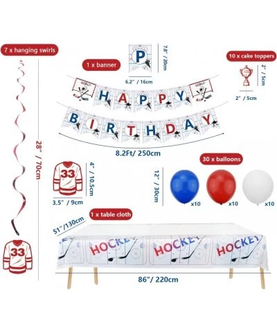 Hockey Birthday Party Supplies Ice Hockey Themed HAPPY BIRTHDAY Banner 7 Hanging Swirls 1 Table Cloth 10 Cake Toppers 30 Ball...