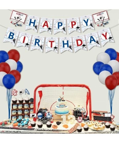 Hockey Birthday Party Supplies Ice Hockey Themed HAPPY BIRTHDAY Banner 7 Hanging Swirls 1 Table Cloth 10 Cake Toppers 30 Ball...