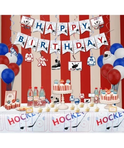 Hockey Birthday Party Supplies Ice Hockey Themed HAPPY BIRTHDAY Banner 7 Hanging Swirls 1 Table Cloth 10 Cake Toppers 30 Ball...