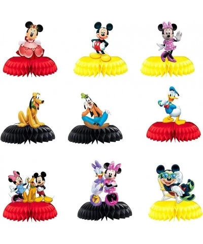 9 Pieces of Mickey and Minnie Duck Honeycomb Centerpiece Paper Flower Ball Topper Double-sided Cake Decorating Party Favors P...