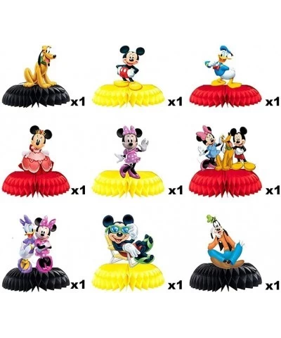 9 Pieces of Mickey and Minnie Duck Honeycomb Centerpiece Paper Flower Ball Topper Double-sided Cake Decorating Party Favors P...