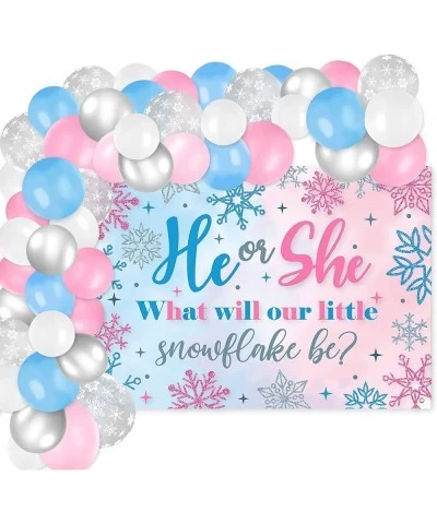 89PCS Winter Snowflake Gender Reveal Banner Backdrop Pink Blue Balloons Garland Kit for He or She Winter Wonderland Baby Show...