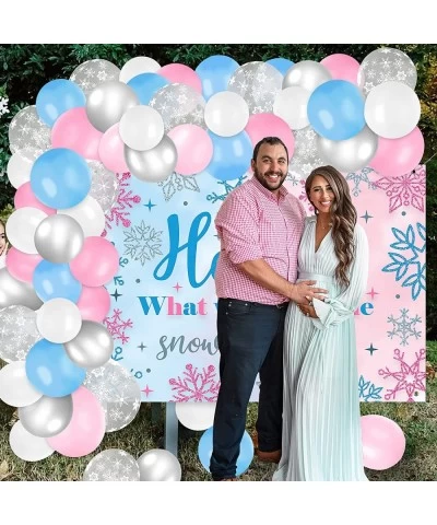 89PCS Winter Snowflake Gender Reveal Banner Backdrop Pink Blue Balloons Garland Kit for He or She Winter Wonderland Baby Show...