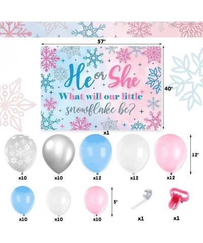 89PCS Winter Snowflake Gender Reveal Banner Backdrop Pink Blue Balloons Garland Kit for He or She Winter Wonderland Baby Show...