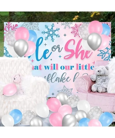 89PCS Winter Snowflake Gender Reveal Banner Backdrop Pink Blue Balloons Garland Kit for He or She Winter Wonderland Baby Show...