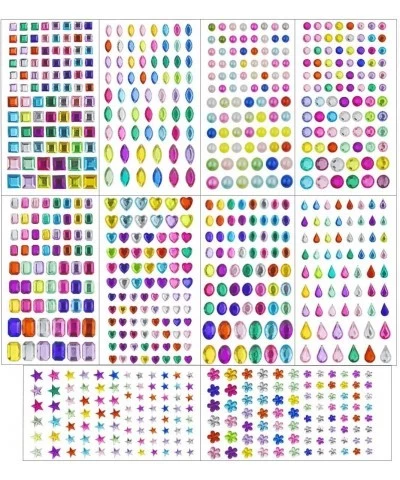 788 Pcs Jewels Stickers 10 Sheets Self Adhesive Gem Sticker Assorted Shapes Bling Rhinestone Stickers for DIY Crafts Body Mak...