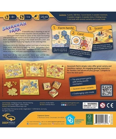 Capstone Games: Savannah Park Strategy Board Game Simple Gameplay Highly Interactive Strategies 1 to 4 Players 20 to 40 Minut...