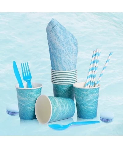 Ocean Wave Party Supplies 16 Guests Disposable Plates Set Inkl. 7”& 9” Paper Plates Plastic Silverware Paper Cups Napkins Sta...