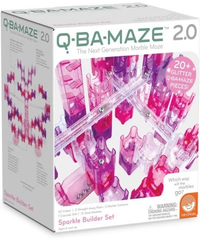 Q-BA-Maze: Sparkle Builder Set – Glitter & Pink Free-Form Marble-Run Mazes for Boys & Girls – Exciting Building Toys That Kid...