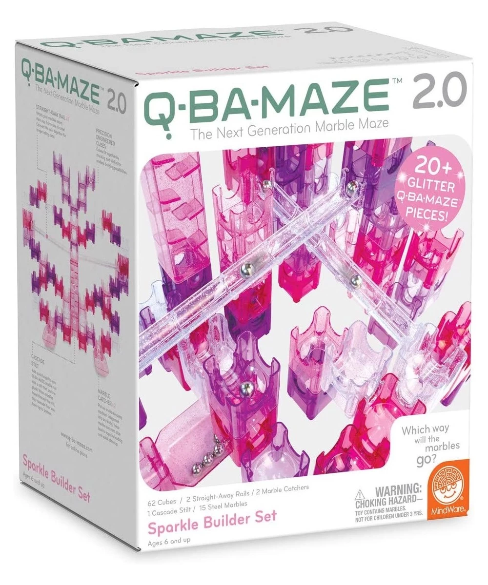 Q-BA-Maze: Sparkle Builder Set – Glitter & Pink Free-Form Marble-Run Mazes for Boys & Girls – Exciting Building Toys That Kid...