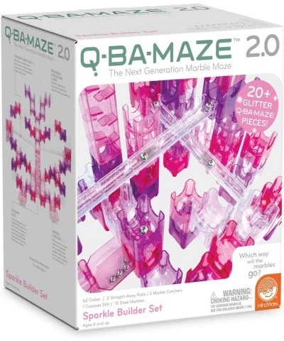 Q-BA-Maze: Sparkle Builder Set – Glitter & Pink Free-Form Marble-Run Mazes for Boys & Girls – Exciting Building Toys That Kid...