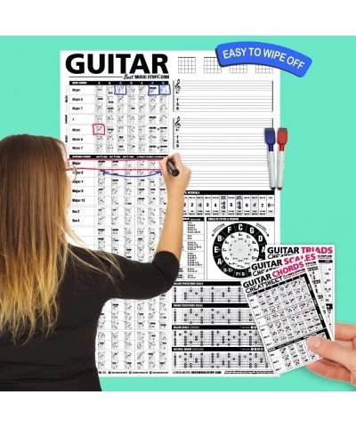 Mini Creative Guitar Poster 24" x 36" + Guitar Chords Scales and Triads Cheatsheet Pocket Reference 3 Pack $51.44 Kids' Music...