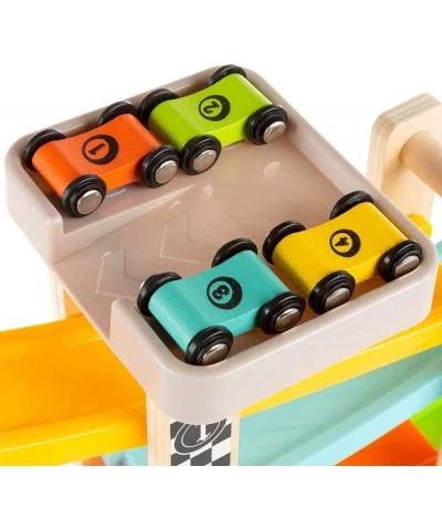 Toy Race Track and Racecar Set- Wooden Car Racer with 4 Colorful Cars with Moving Wheels Ramps- Fun Cars Set for Boys and Gir...