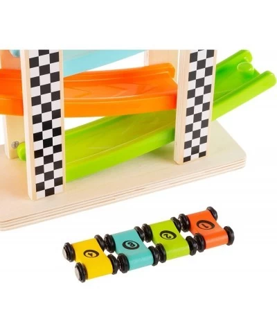 Toy Race Track and Racecar Set- Wooden Car Racer with 4 Colorful Cars with Moving Wheels Ramps- Fun Cars Set for Boys and Gir...