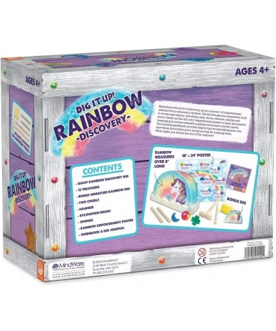 Dig It Up! Rainbow Shaped Discovery for Girls - Kit Includes 13 Charms for Find 2 Chiseling Tools Hammer Excavation Brush Spo...