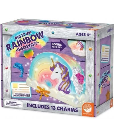 Dig It Up! Rainbow Shaped Discovery for Girls - Kit Includes 13 Charms for Find 2 Chiseling Tools Hammer Excavation Brush Spo...