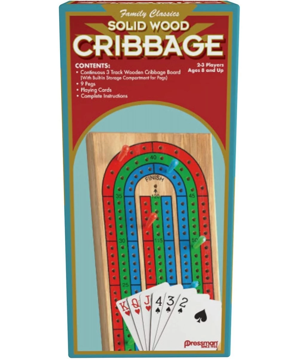 Family Classics Cribbage - Solid Wood Continuous 3 Track Board with Built-In Storage Compartment for Pegs $16.88 Board Games