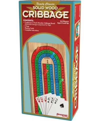 Family Classics Cribbage - Solid Wood Continuous 3 Track Board with Built-In Storage Compartment for Pegs $16.88 Board Games