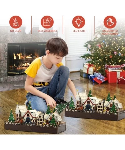 Christmas 3D Puzzles Village Wooden House Farm Town Sets Snow Scene Theme Wood Jigsaw DIY Games for Adults Teens Model Kit wi...