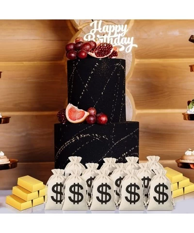 12 Pieces Canvas Money Bag Pouch with Drawstring and 12 Pieces Gold Bar Party Boxes 7 x 4.33 Inch Money Bag Pirate Gold Boxes...