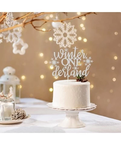 Snowflake Winter Onederland Silver Glittery Cake Topper for Winter Wonderland Christmas Themed 1st Birthday Party Decorations...