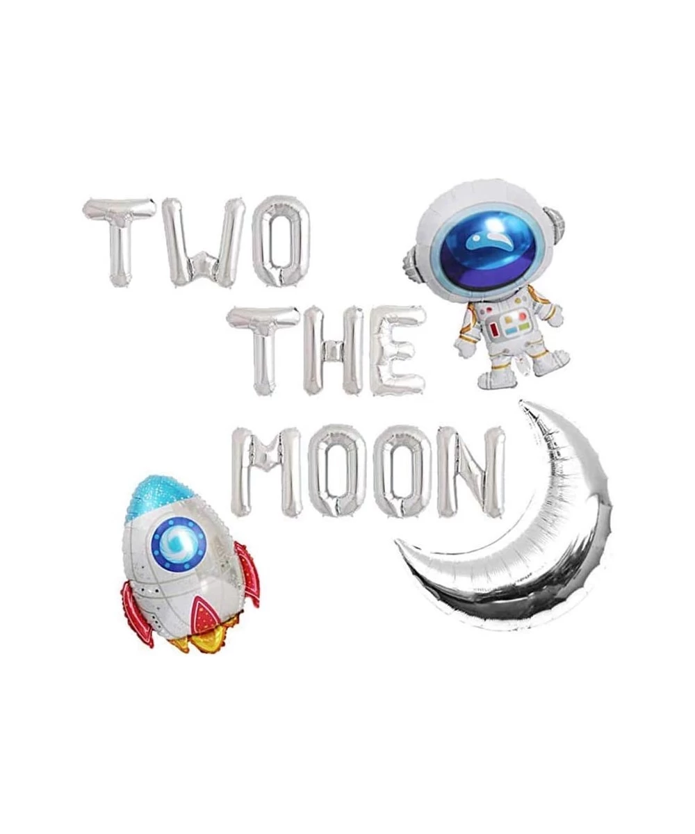 Two The Moon Balloons 16inch Silver Letter foil Balloons Large Moon Man Robot UFO Theme for 2nd Years Old Brithday Party Supp...