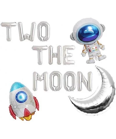 Two The Moon Balloons 16inch Silver Letter foil Balloons Large Moon Man Robot UFO Theme for 2nd Years Old Brithday Party Supp...