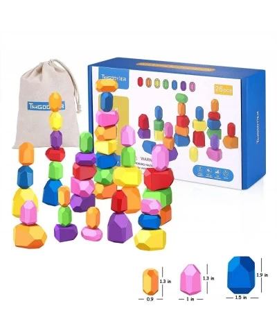 26 PCS Wooden Stacking Rocks Montessori Toys for 1 2 3 Year Old Stacking Toys for Toddlers 1-3 Educational Preschool Learning...