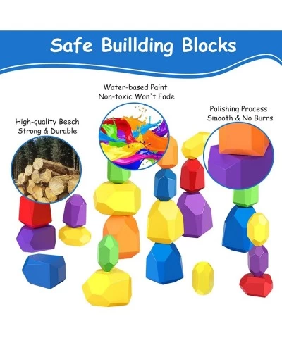 26 PCS Wooden Stacking Rocks Montessori Toys for 1 2 3 Year Old Stacking Toys for Toddlers 1-3 Educational Preschool Learning...