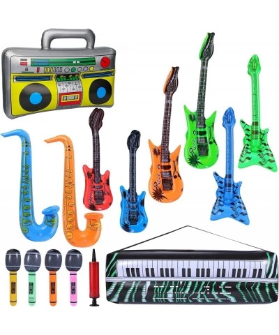 21 Pcs Inflatable Rockstar Toy Set Inflatable Instruments Set Inflatable Guitar Bass Radio Keyboard Microphone Saxophone Glas...