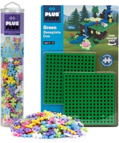 Baseplate Duo & 240 Piece Pastel Tube Set - Construction Building STEM Toy Interlocking Mini Puzzle Blocks for Kids Pastel Co...