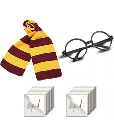 Novelty Wizard Cosplay Party Costumes Set with Wizard Glasses Frame Lightning Bolt Scar Tattoos and Striped Knit Scarf for Ha...