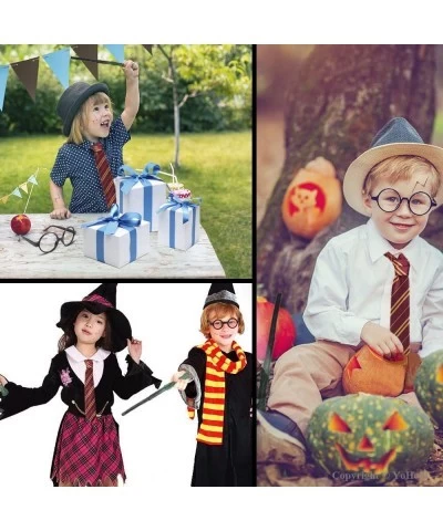 Novelty Wizard Cosplay Party Costumes Set with Wizard Glasses Frame Lightning Bolt Scar Tattoos and Striped Knit Scarf for Ha...